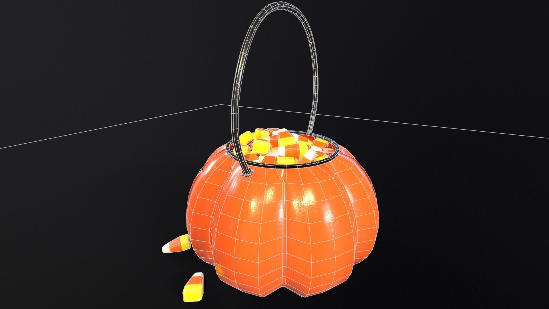 Halloween Plastic Pumpkin Candy Pail Low-poly 3D model_13