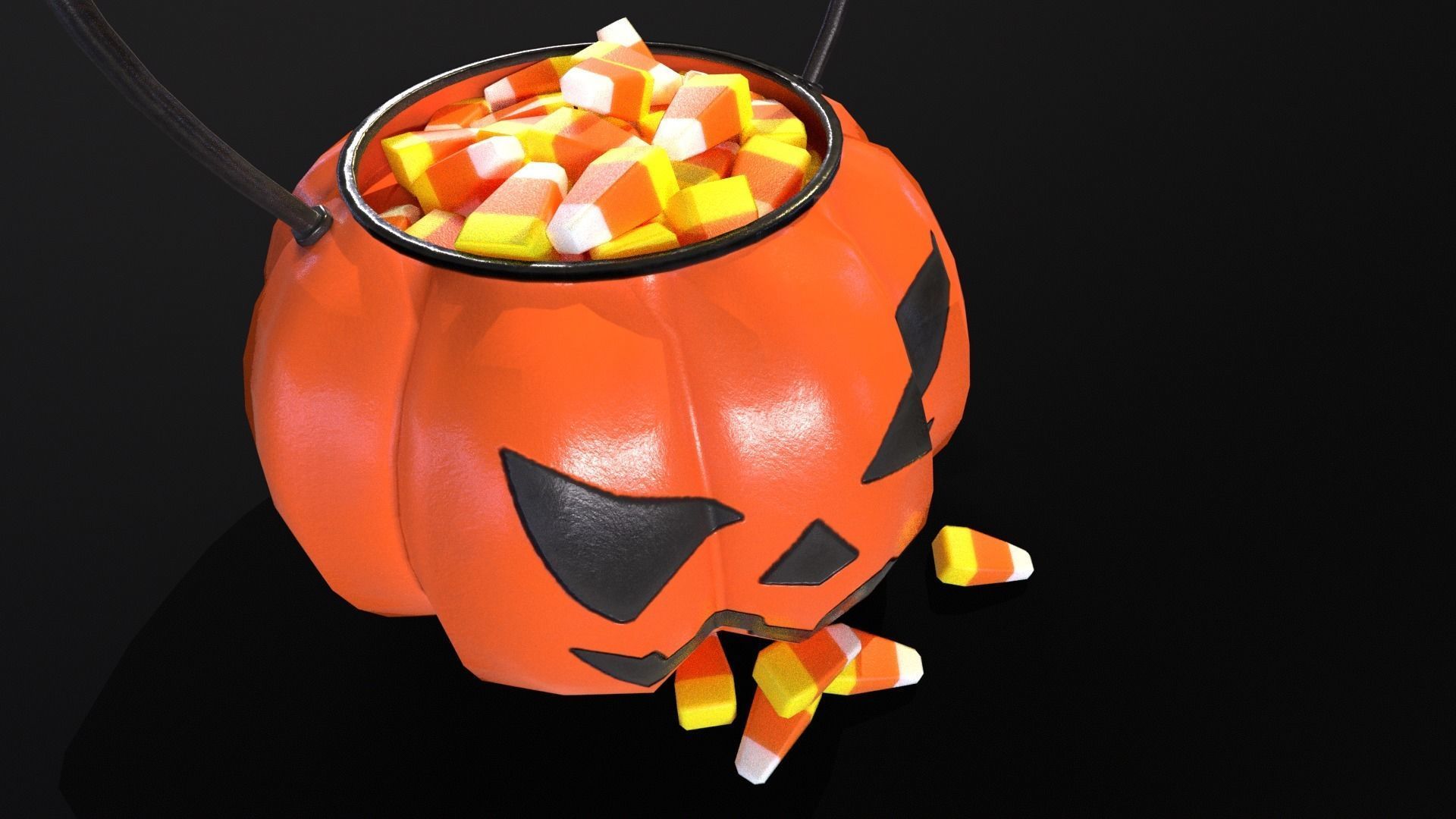 Halloween Plastic Pumpkin Candy Pail Low-poly 3D model_20