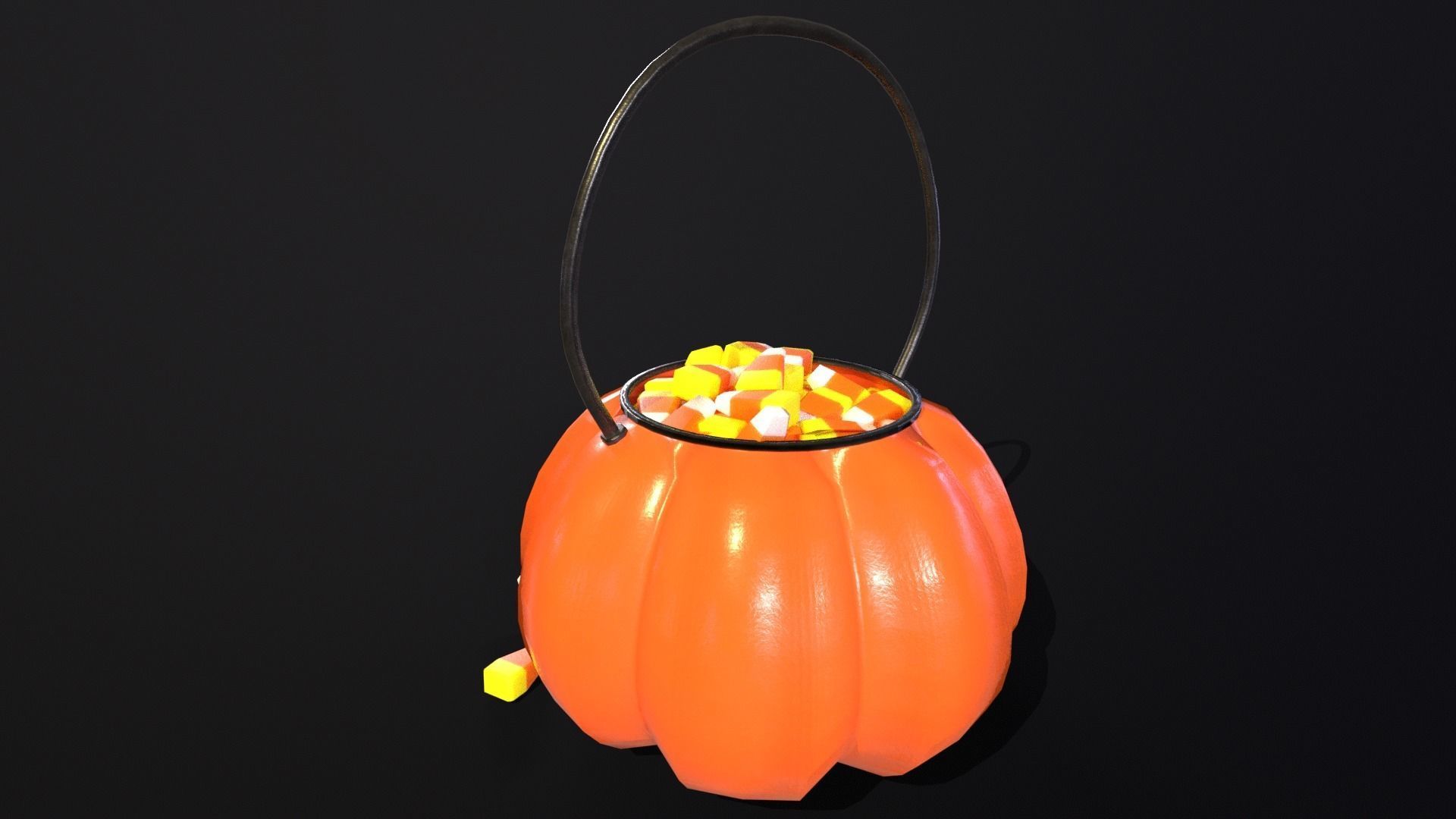 Halloween Plastic Pumpkin Candy Pail Low-poly 3D model_14