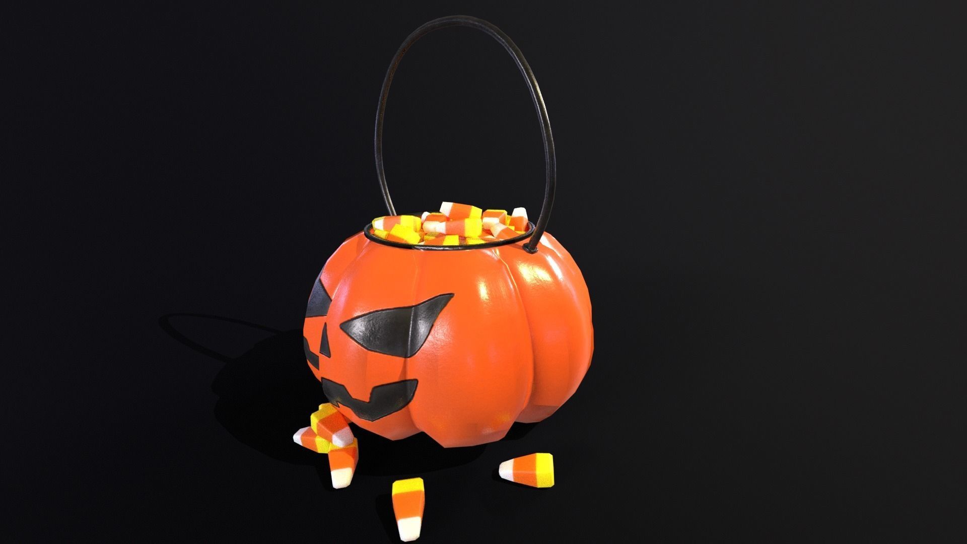 Halloween Plastic Pumpkin Candy Pail Low-poly 3D model_6