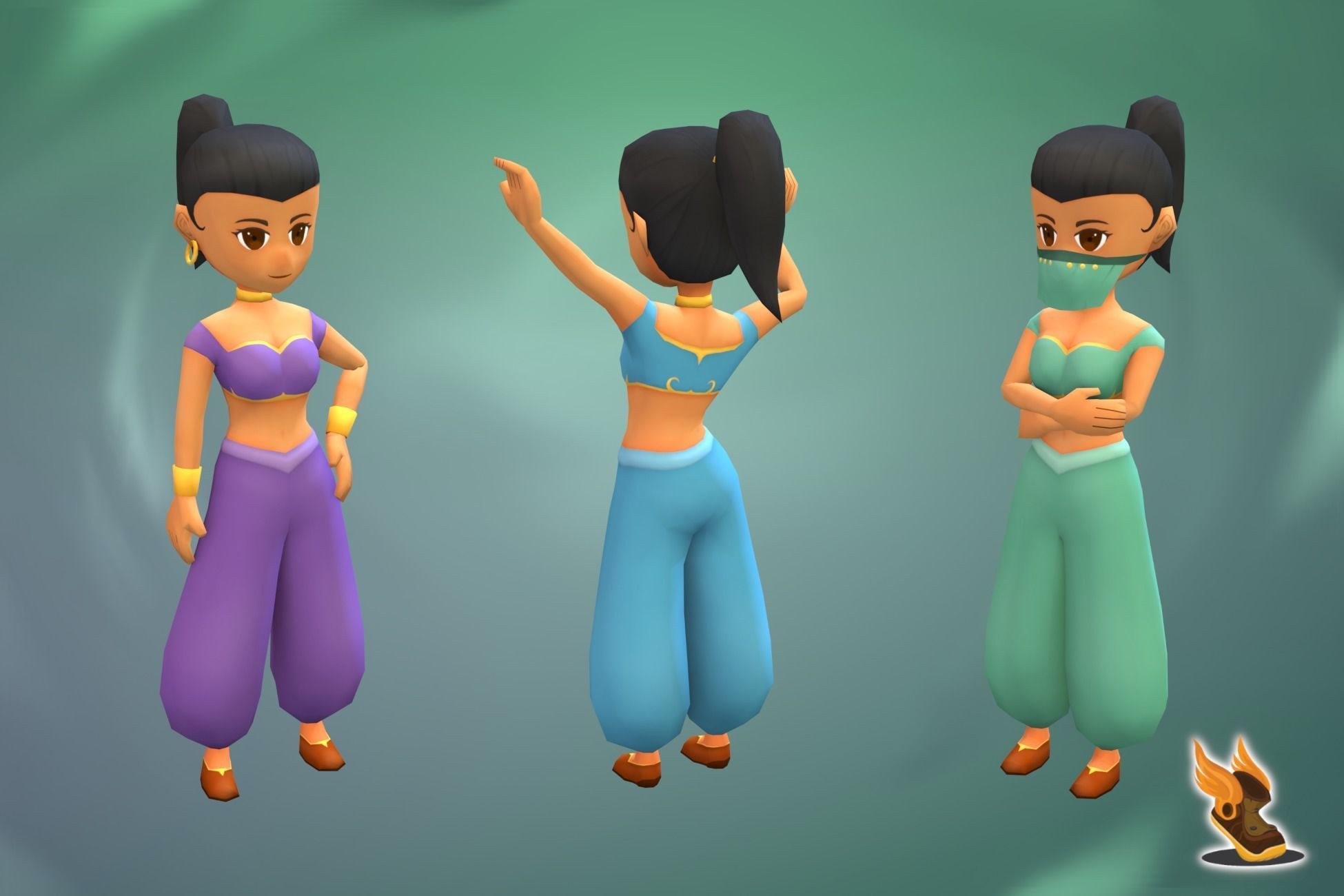 Stylized NPC - Desert People Dancer Low-poly 3D model_6