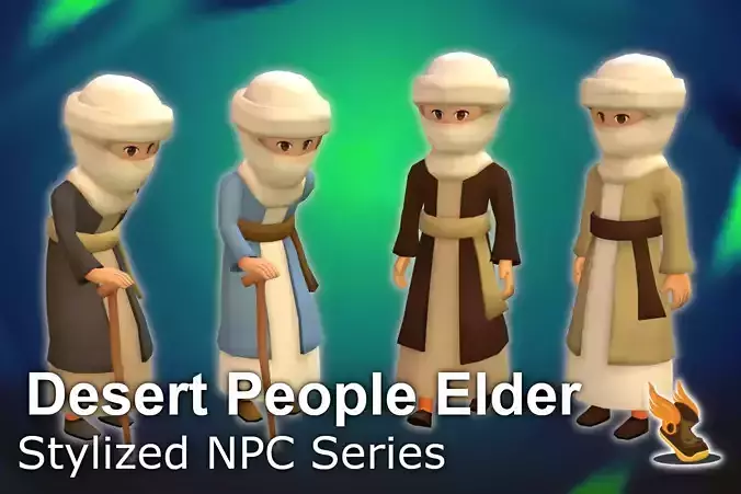 Stylized NPC - Desert People Elder Low-poly 3D model