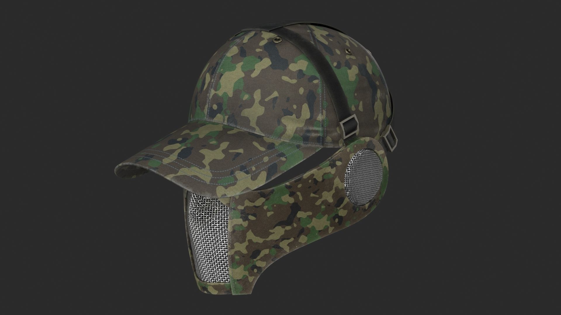 Tactical Mask Face And Ear Protection with Baseball Cap 3D Model Collection_7