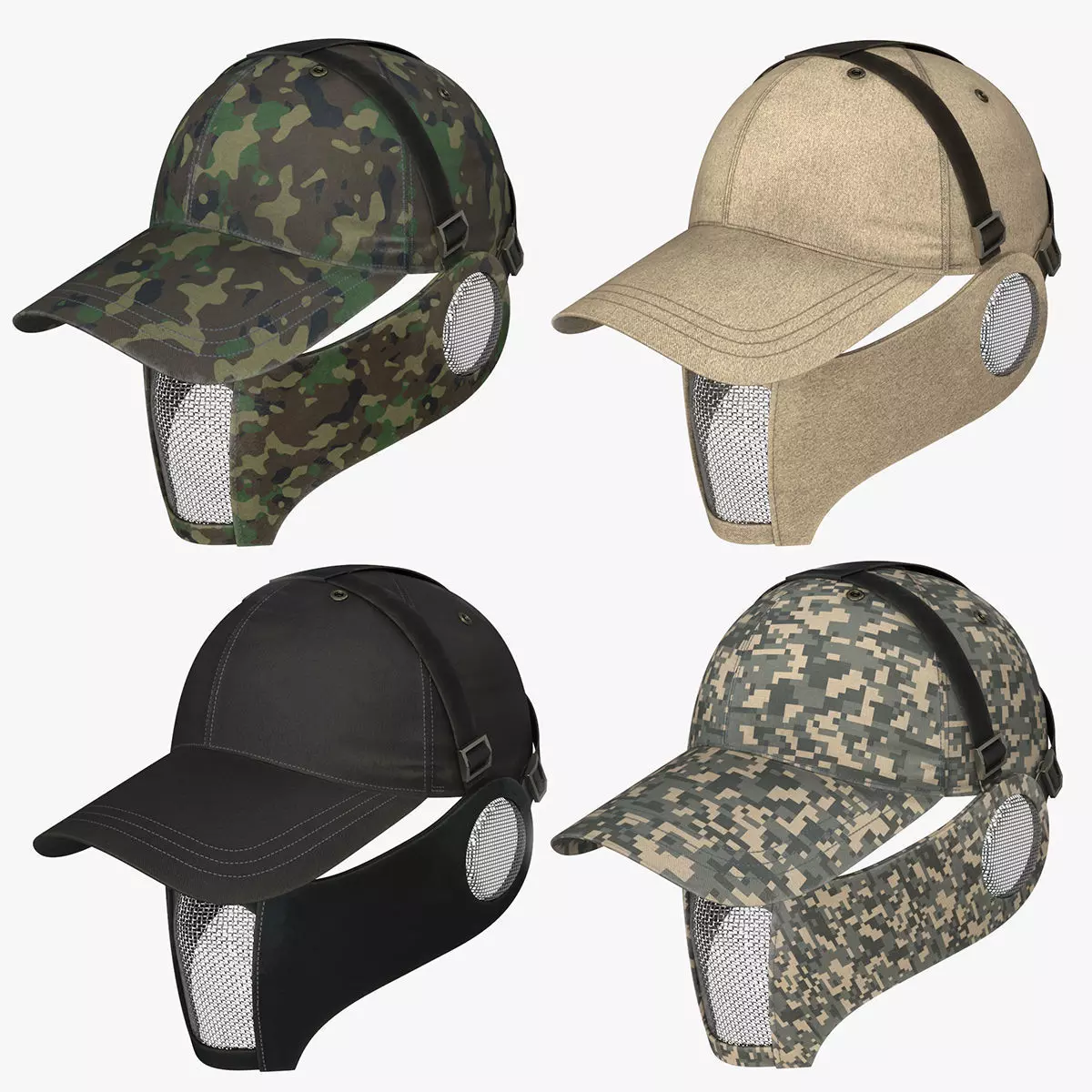 Tactical Mask Face And Ear Protection with Baseball Cap 3D Model Collection_0