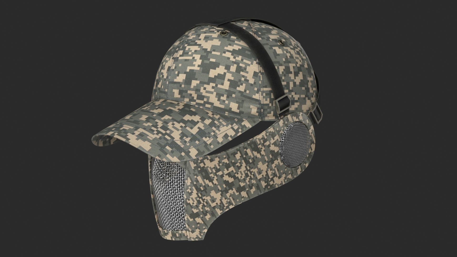 Tactical Mask Face And Ear Protection with Baseball Cap 3D Model Collection_5
