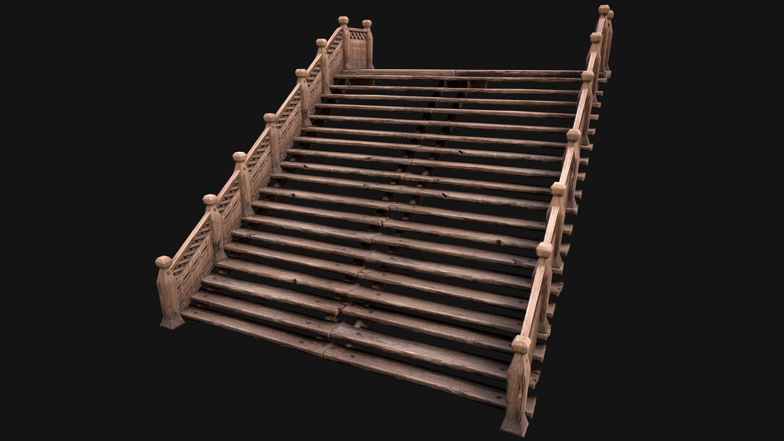 Large Medieval Wooden Staircase Low-poly 3D model_22