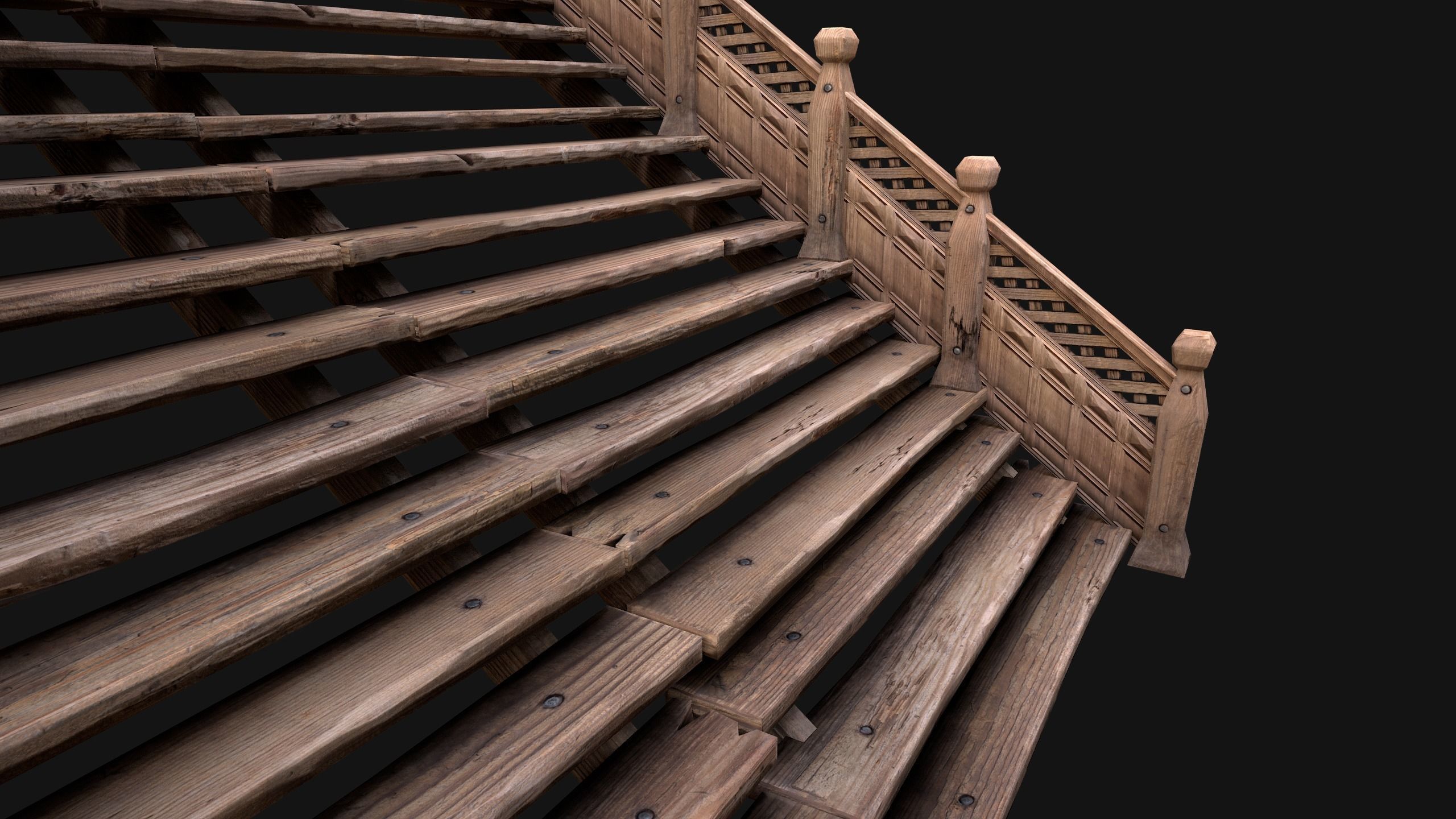 Large Medieval Wooden Staircase Low-poly 3D model_17