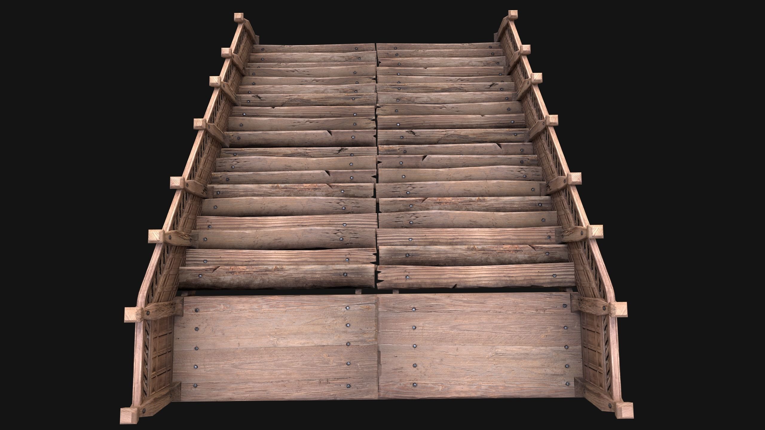 Large Medieval Wooden Staircase Low-poly 3D model_11