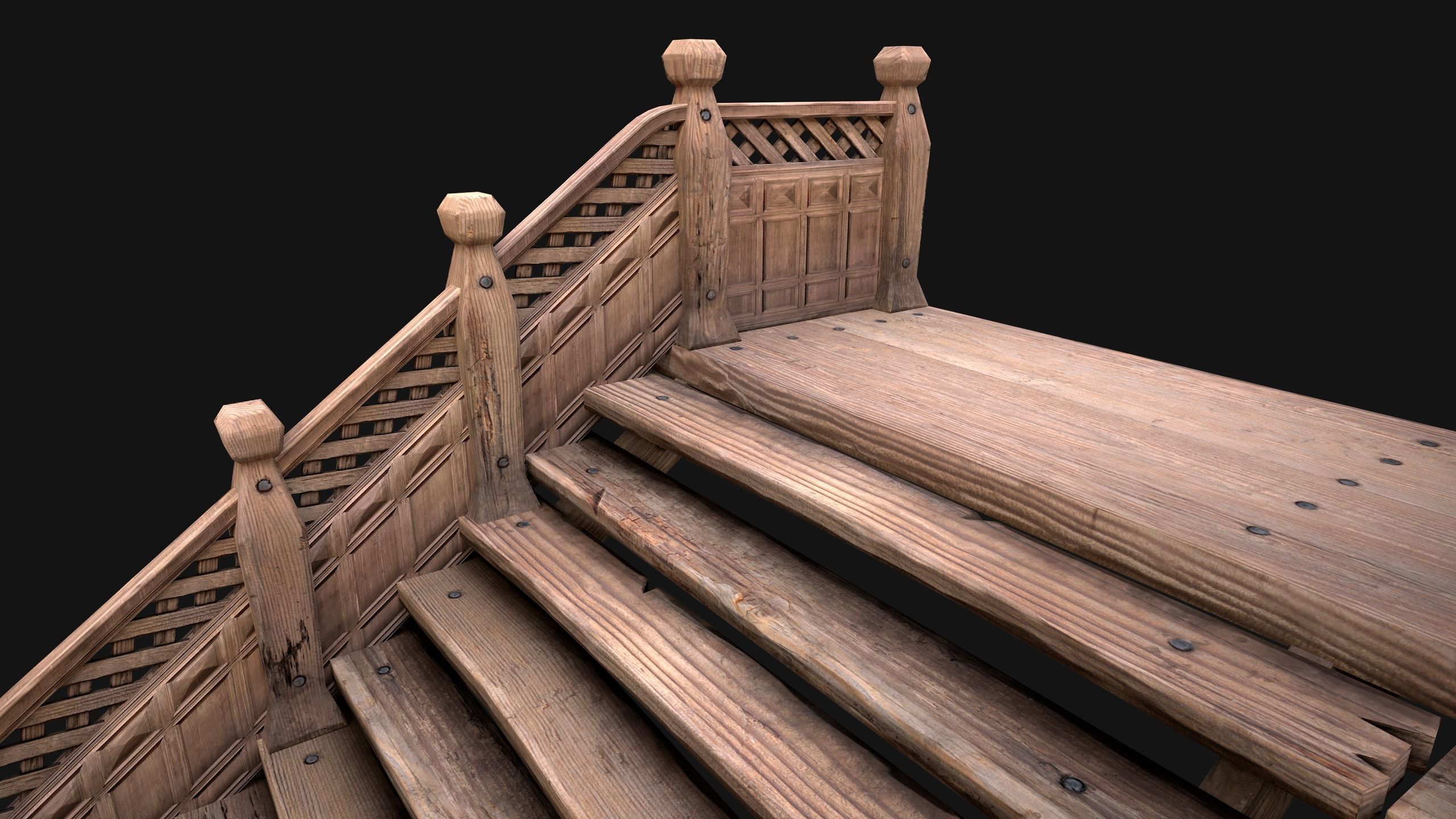 Large Medieval Wooden Staircase Low-poly 3D model_18