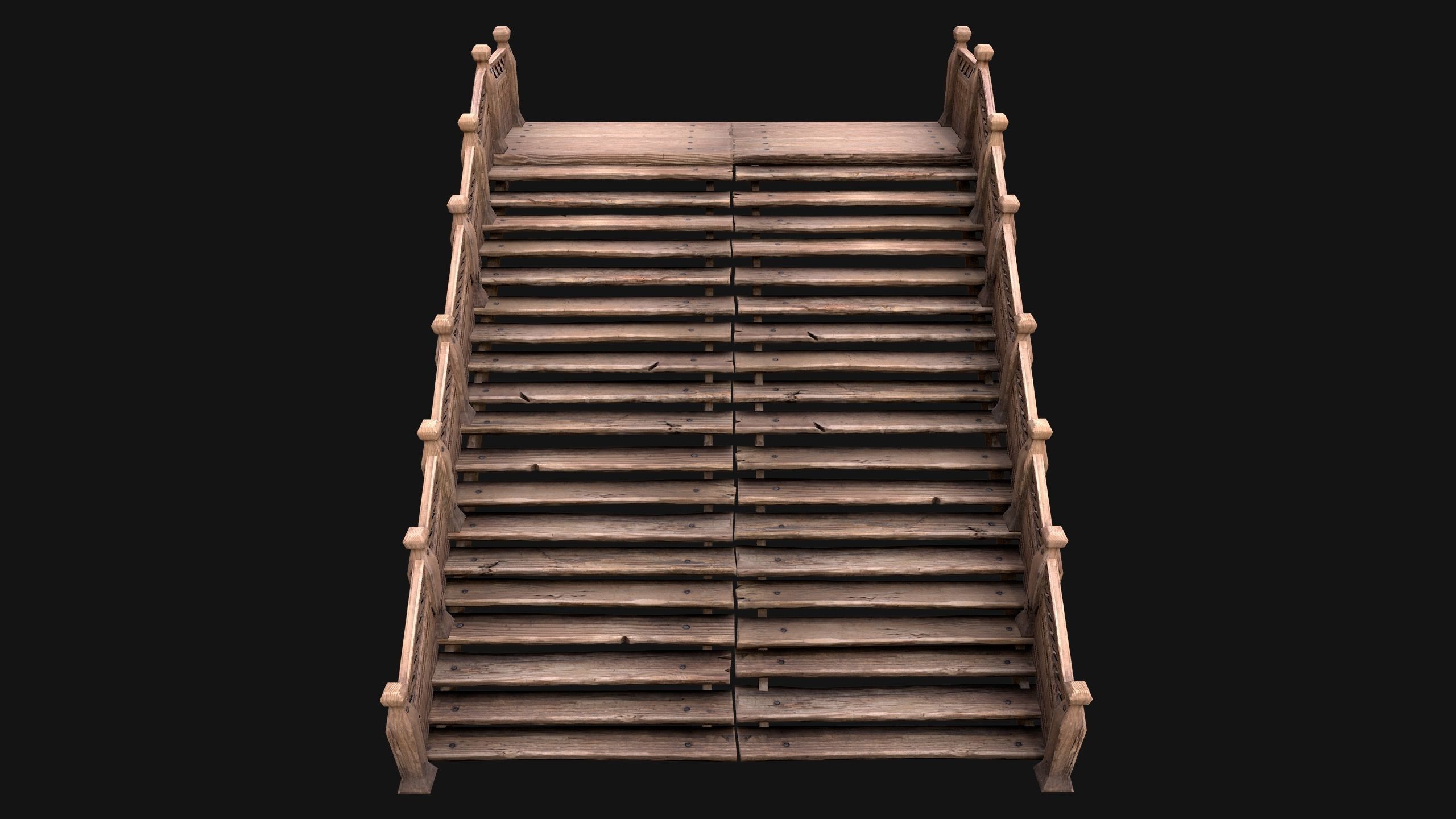 Large Medieval Wooden Staircase Low-poly 3D model_15