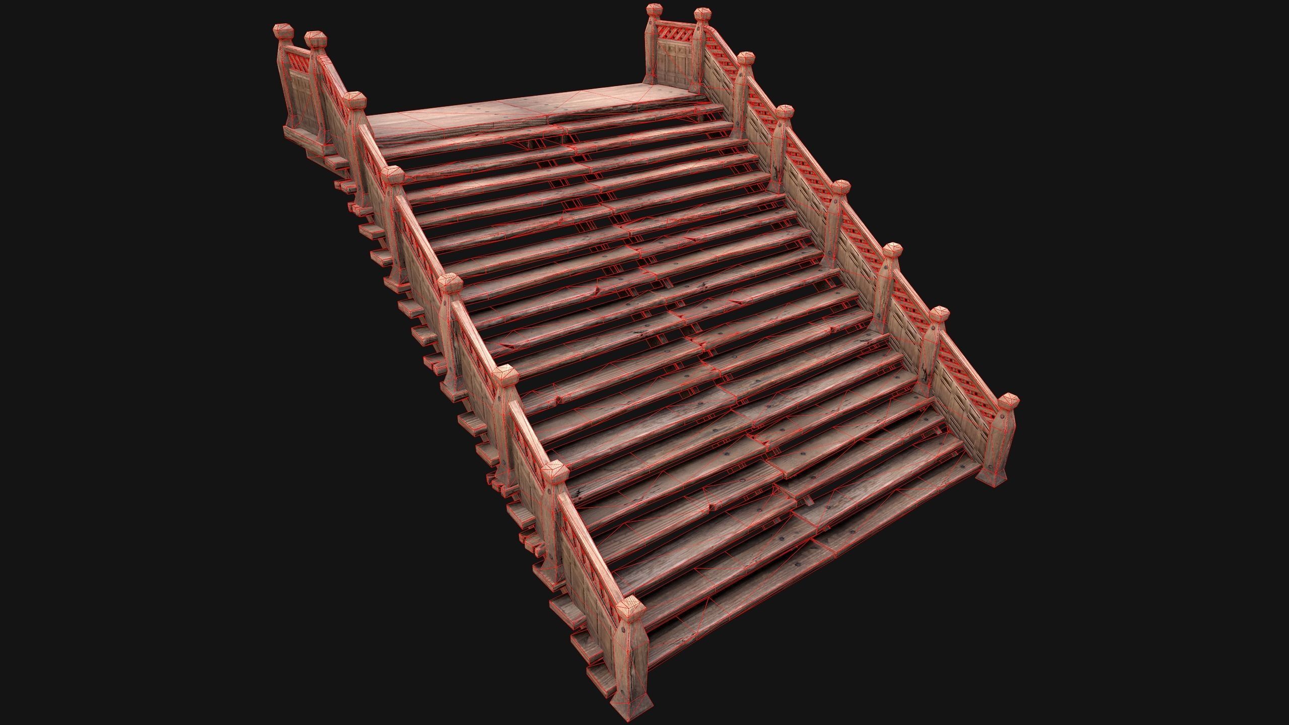 Large Medieval Wooden Staircase Low-poly 3D model_20