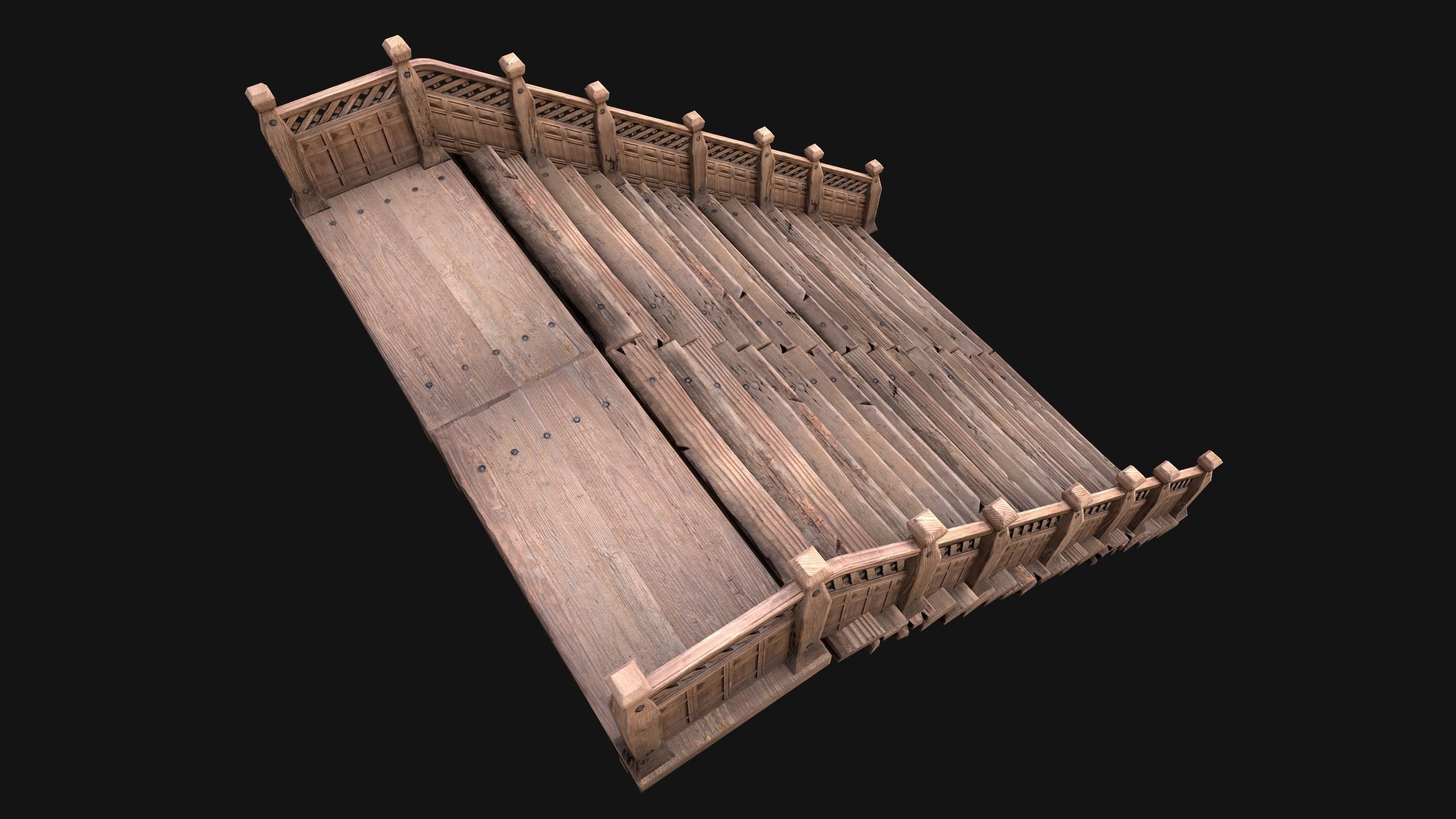 Large Medieval Wooden Staircase Low-poly 3D model_19