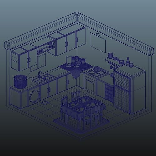 Isometric Stylized Kitchen 3D model 5