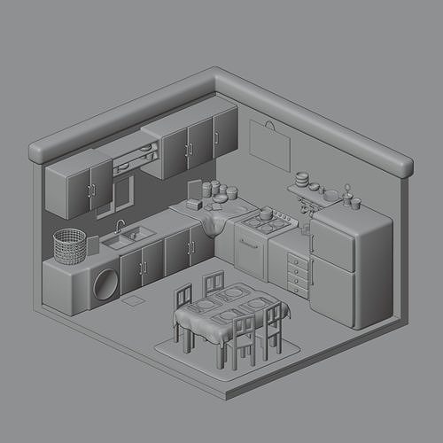 Isometric Stylized Kitchen 3D model 4