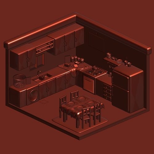 Isometric Stylized Kitchen 3D model 3