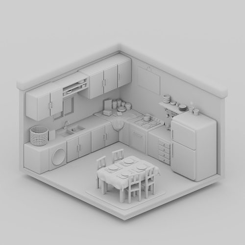 Isometric Stylized Kitchen 3D model 2