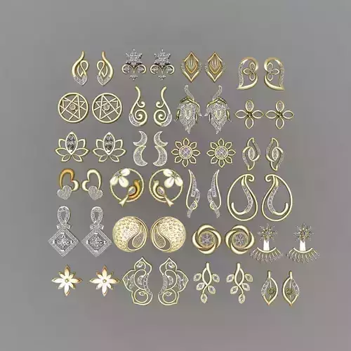 Pack Of  24 Diamod Earings  Women 3d Print Model
