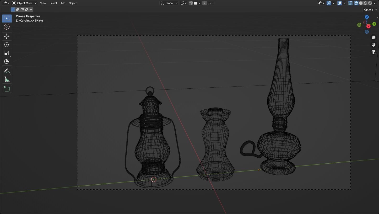 Set of candlestick lantern and kerosene lamp 3D model_1