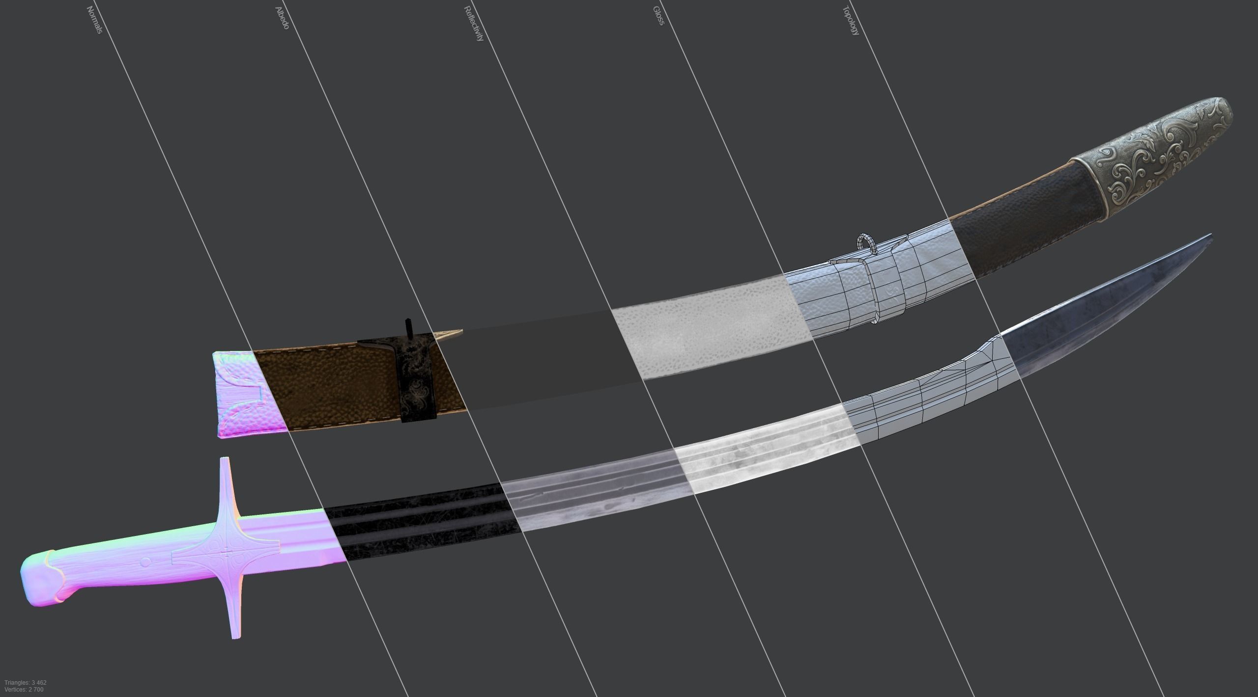 Medieval Saber Low-poly 3D model_4