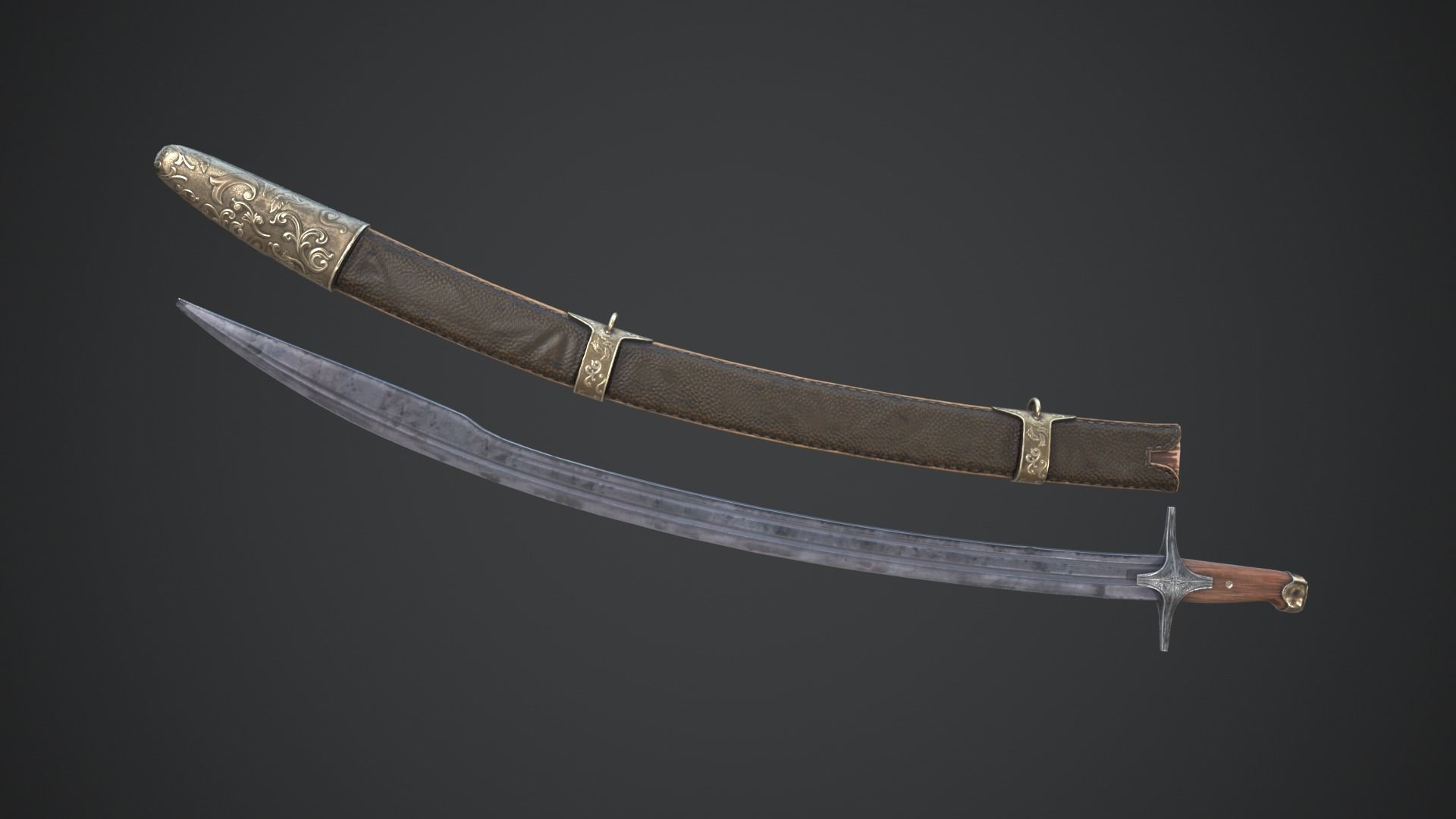 Medieval Saber Low-poly 3D model_11