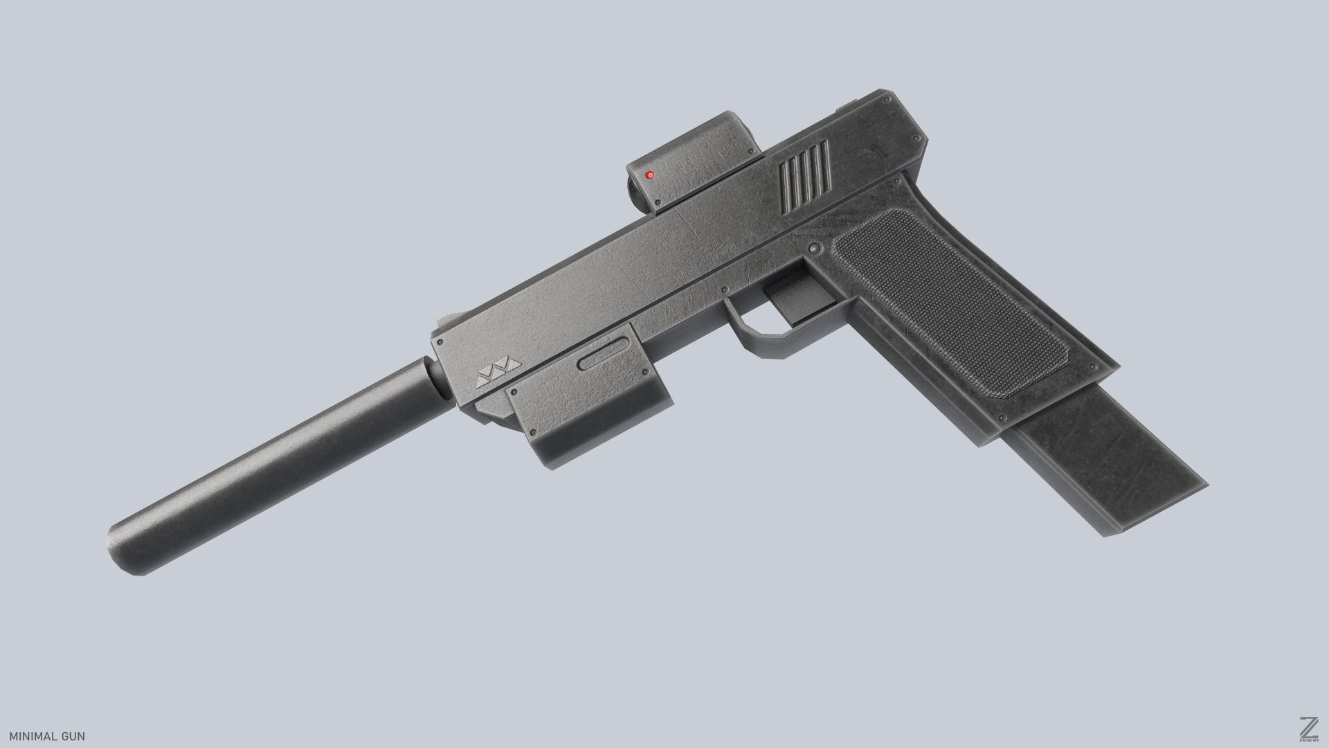 Minimal gun Low-poly 3D model_1