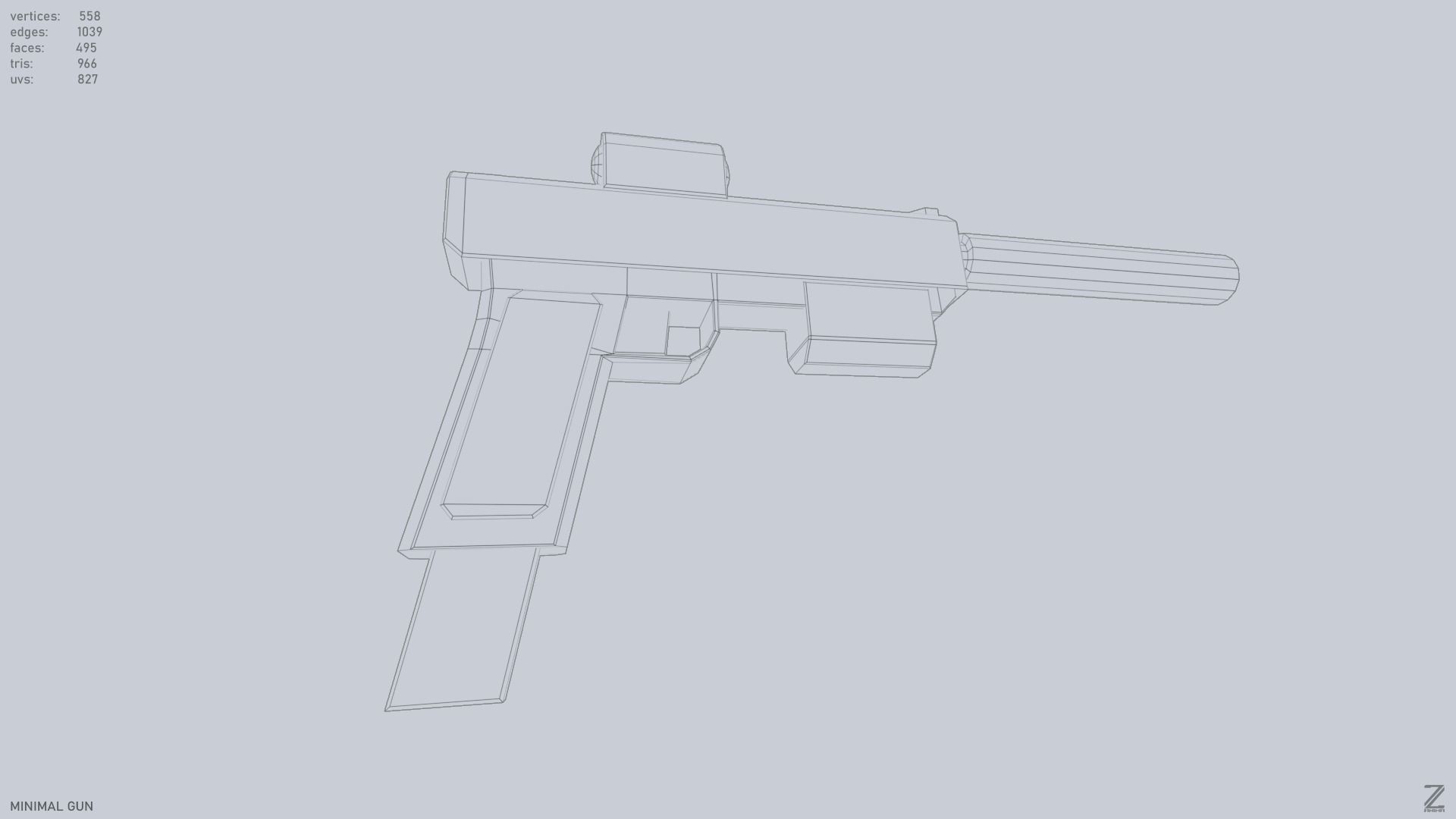 Minimal gun Low-poly 3D model_14