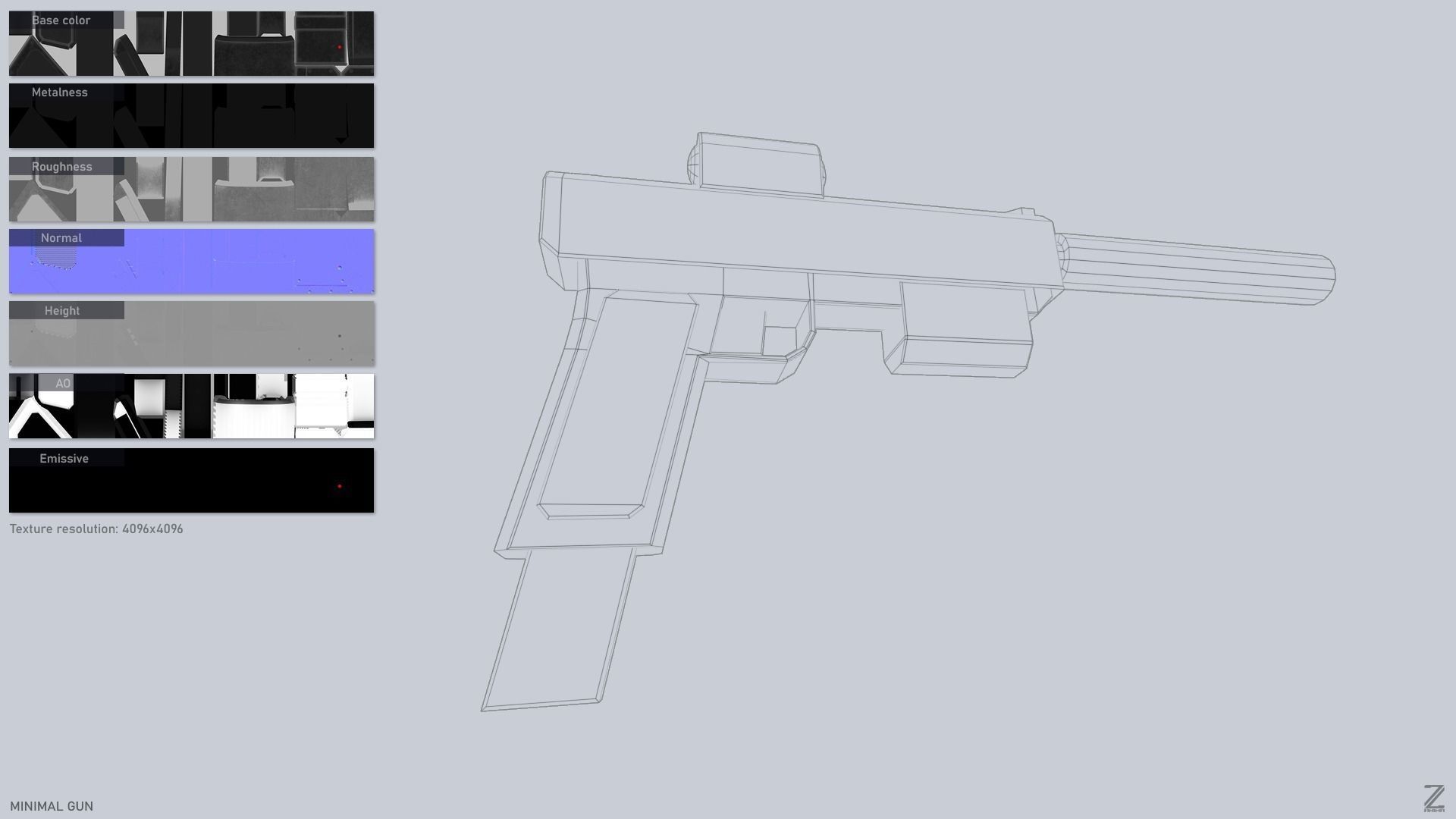Minimal gun Low-poly 3D model_2
