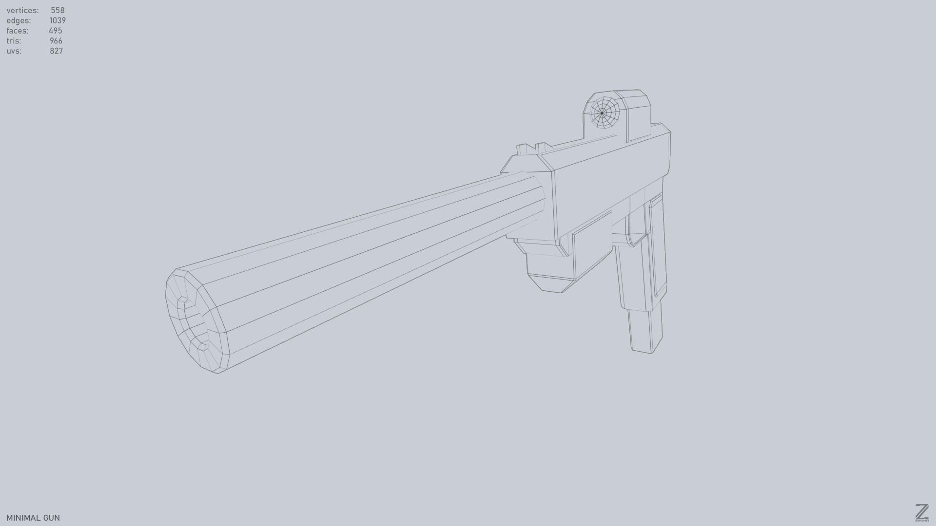 Minimal gun Low-poly 3D model_10