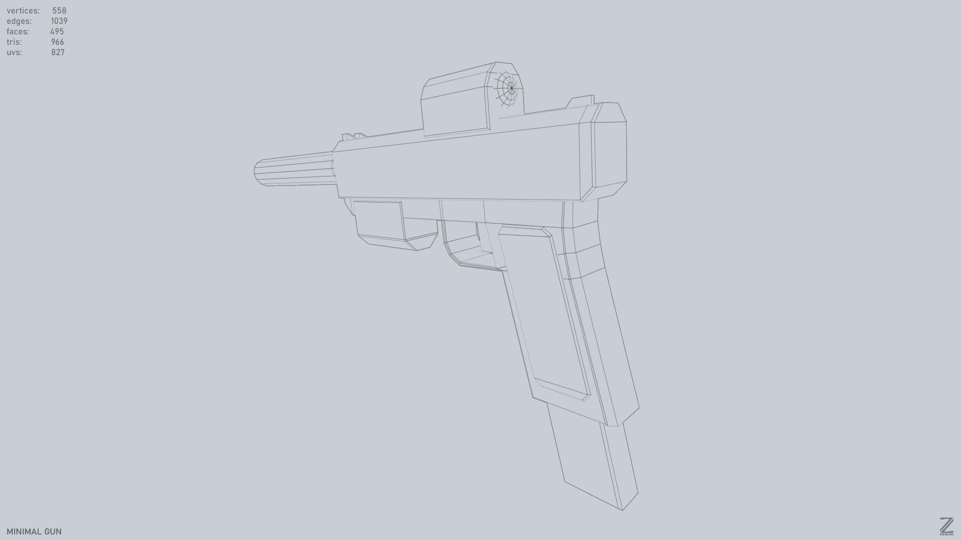 Minimal gun Low-poly 3D model_11