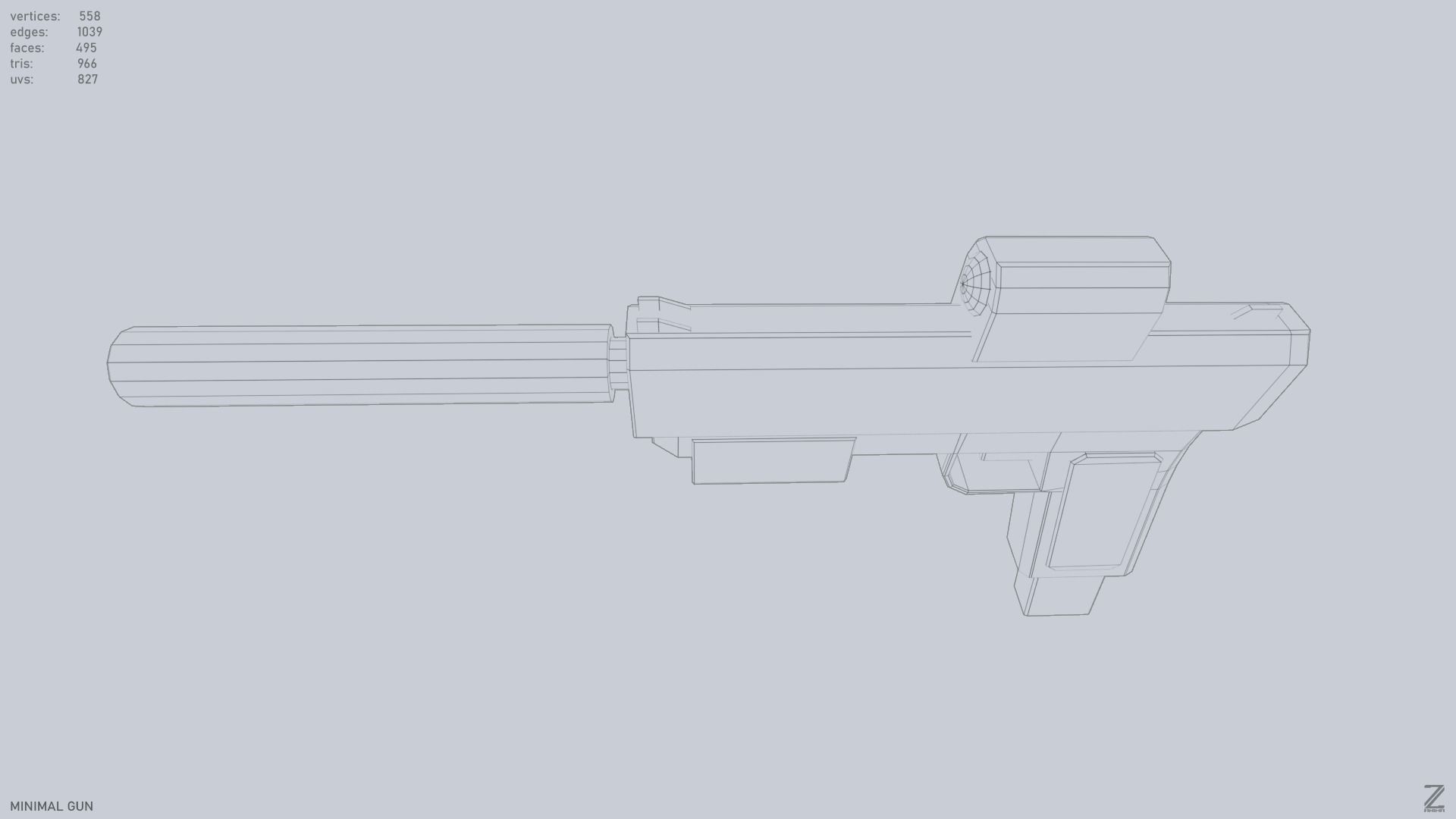 Minimal gun Low-poly 3D model_12
