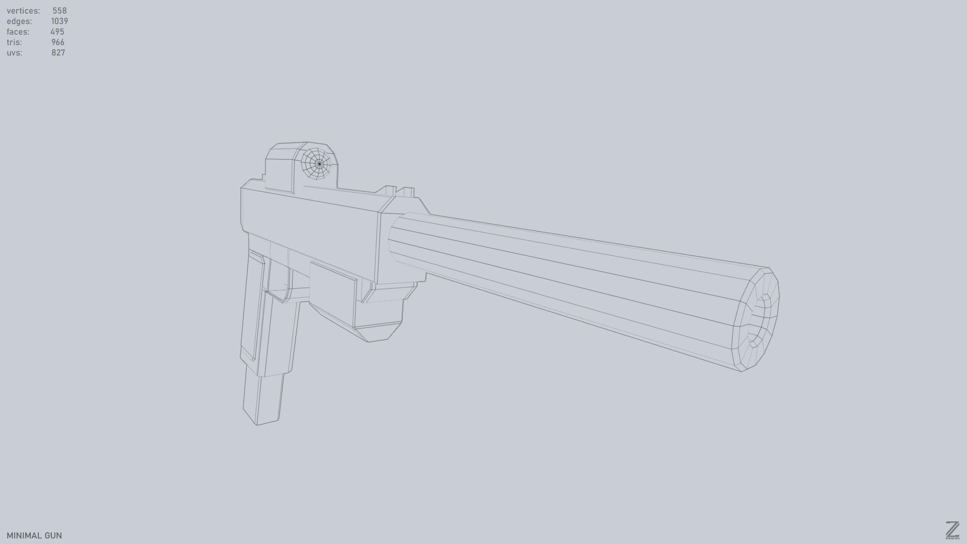 Minimal gun Low-poly 3D model_13