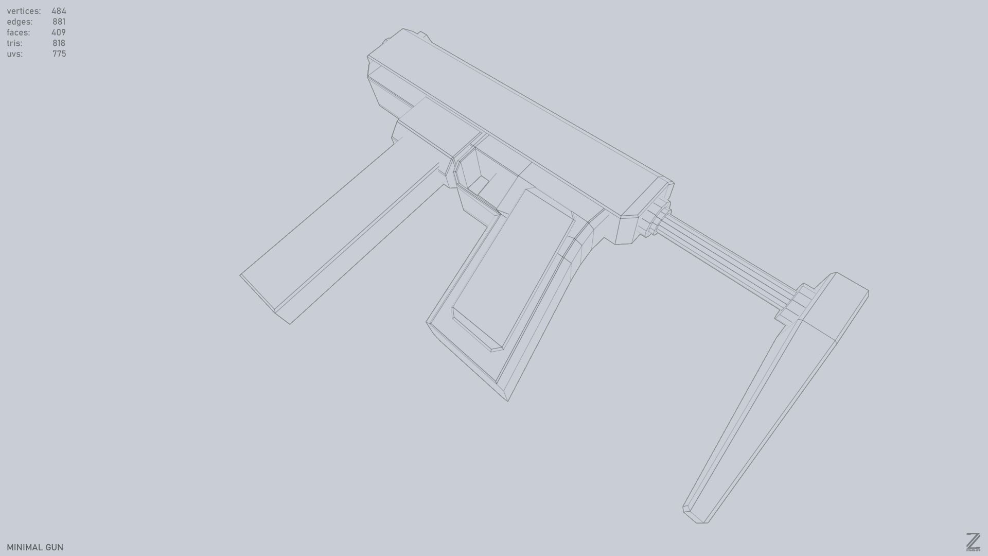 Minimal gun Low-poly 3D model_14