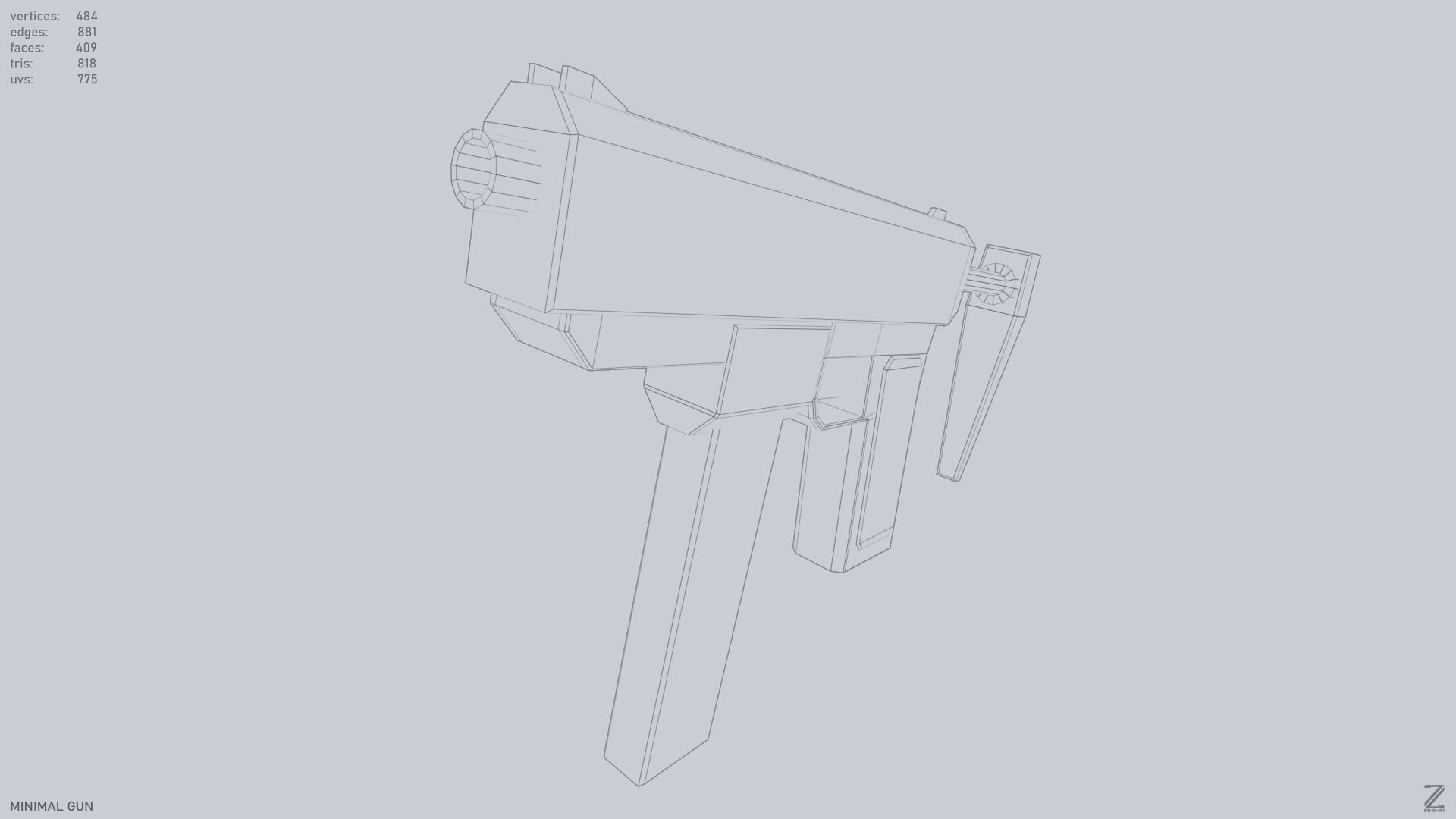 Minimal gun Low-poly 3D model_10
