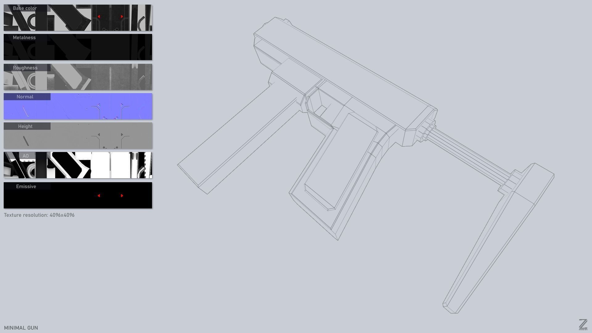 Minimal gun Low-poly 3D model_2