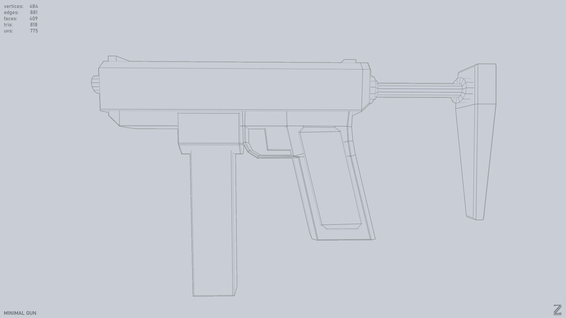 Minimal gun Low-poly 3D model_8