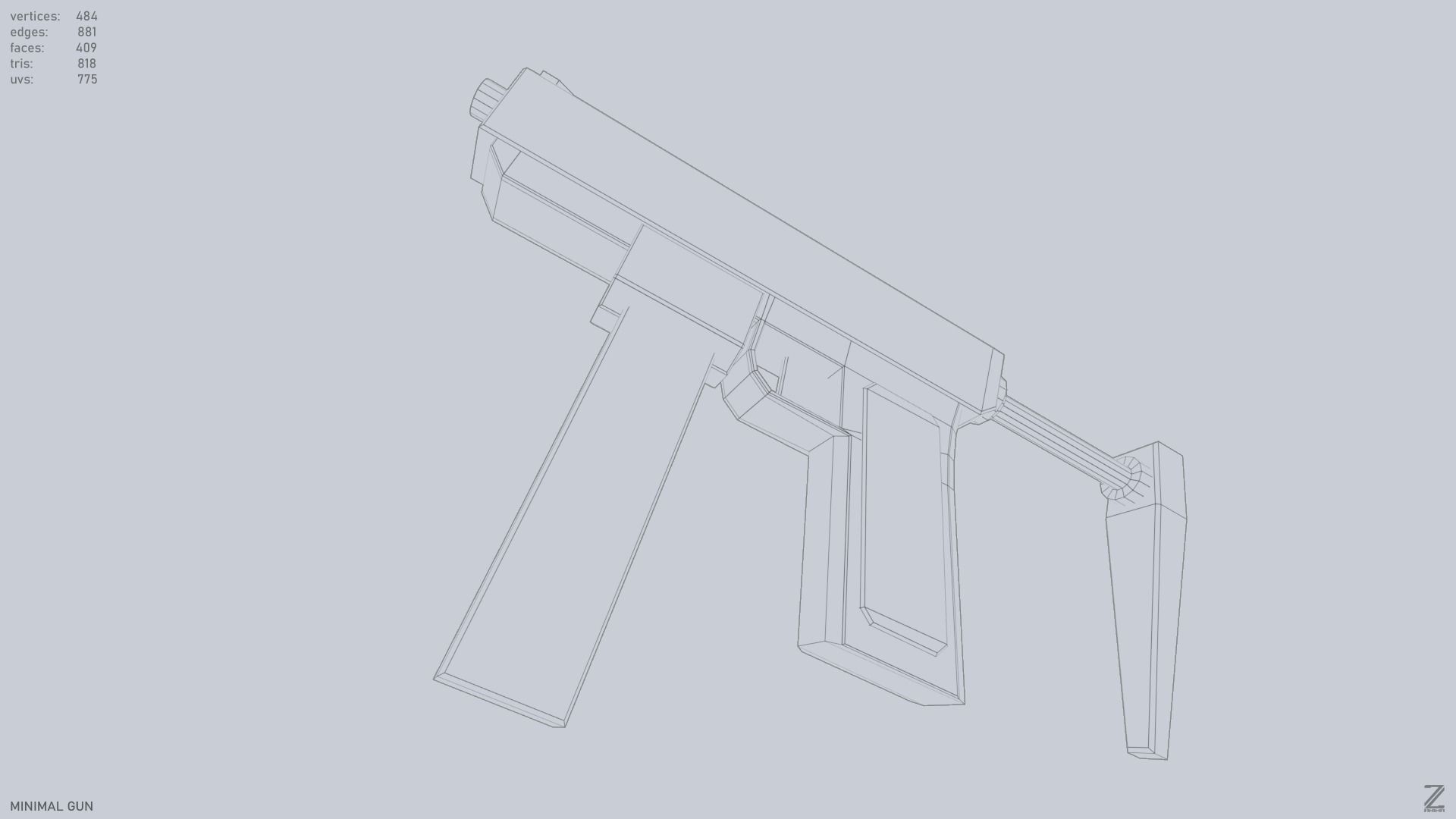 Minimal gun Low-poly 3D model_9