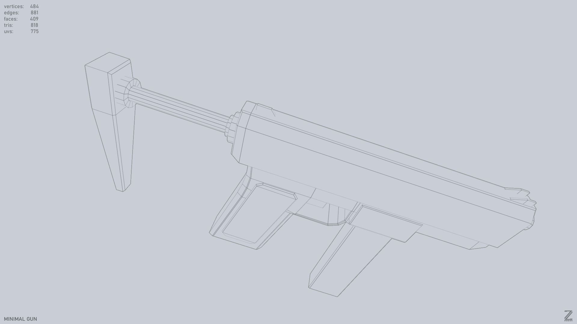 Minimal gun Low-poly 3D model_12