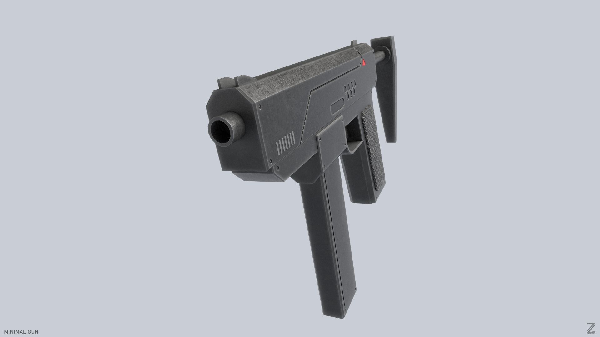 Minimal gun Low-poly 3D model_4