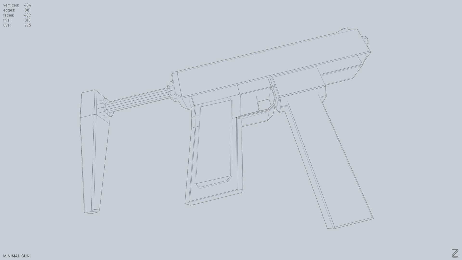 Minimal gun Low-poly 3D model_13