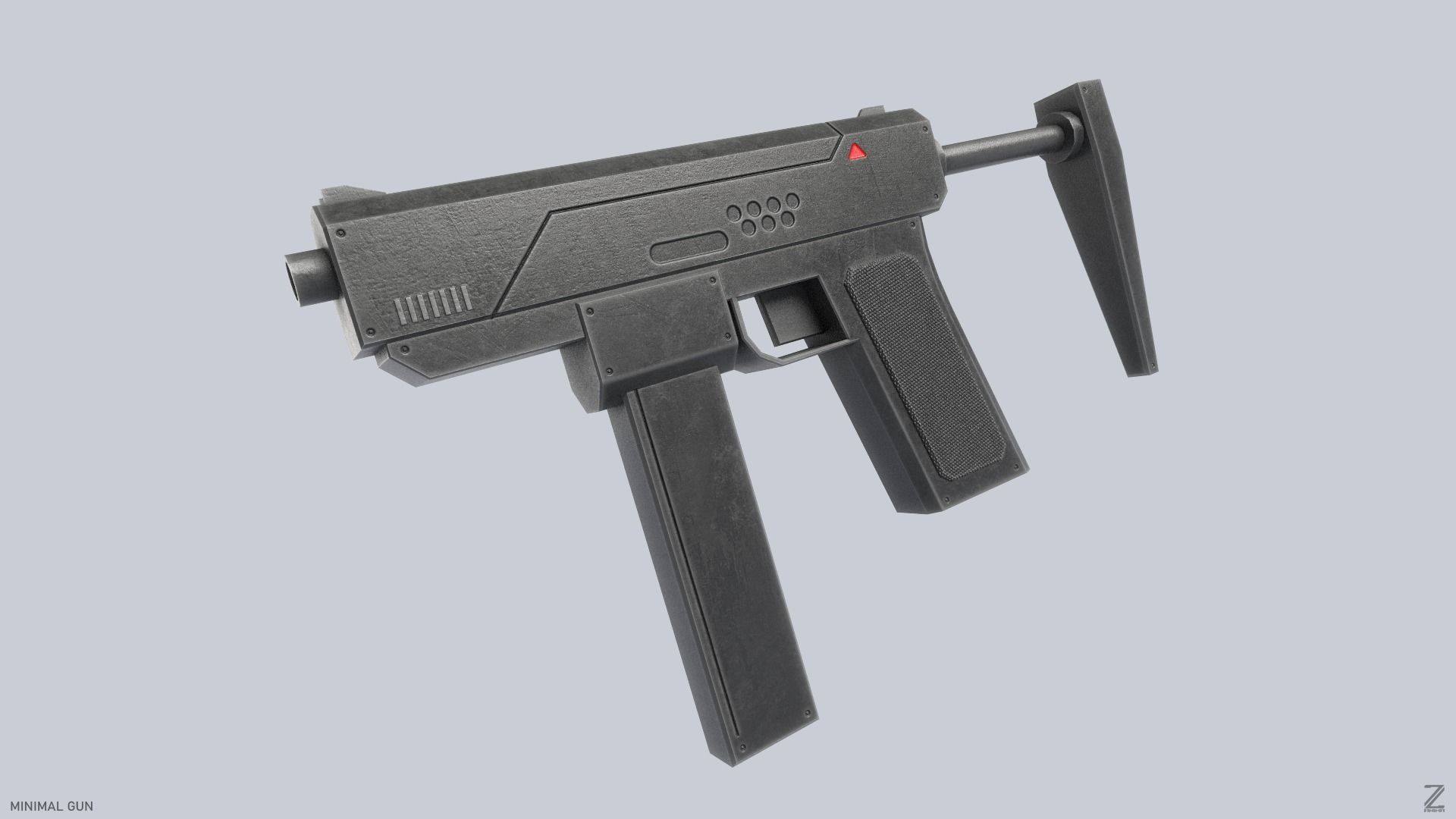 Minimal gun Low-poly 3D model_1