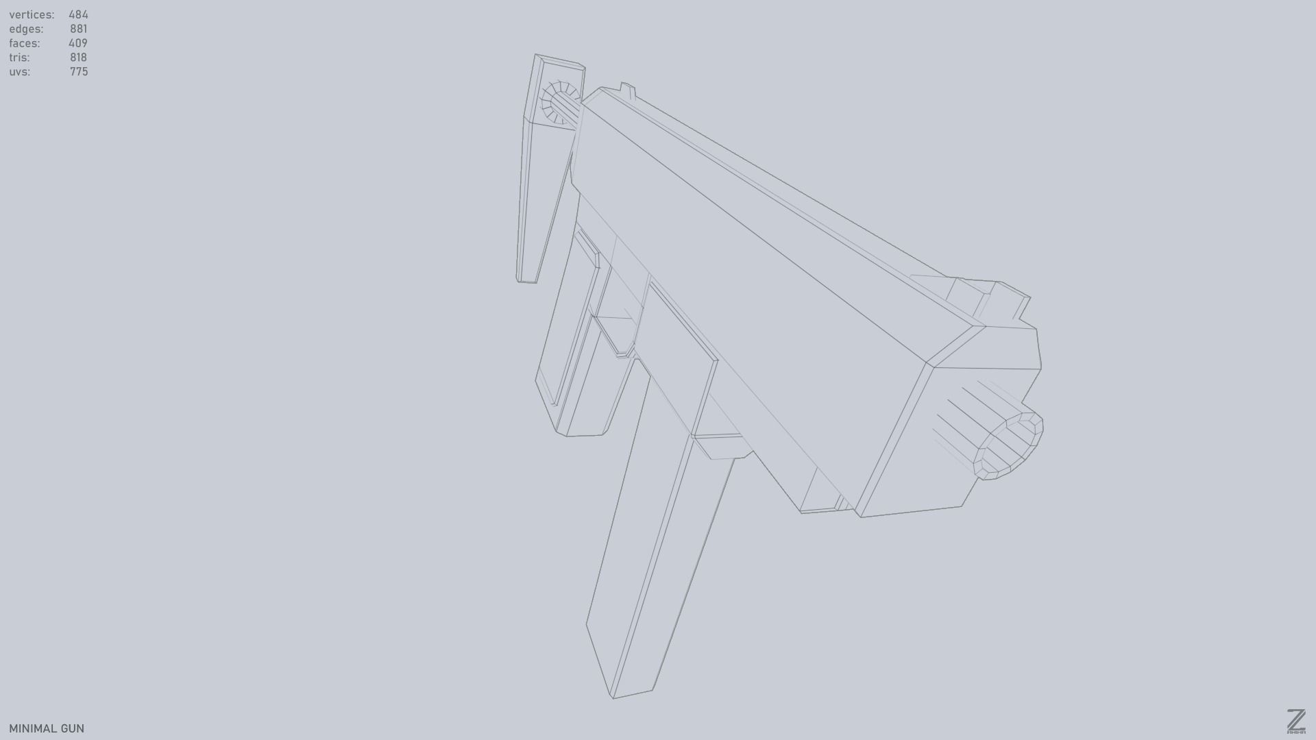 Minimal gun Low-poly 3D model_11