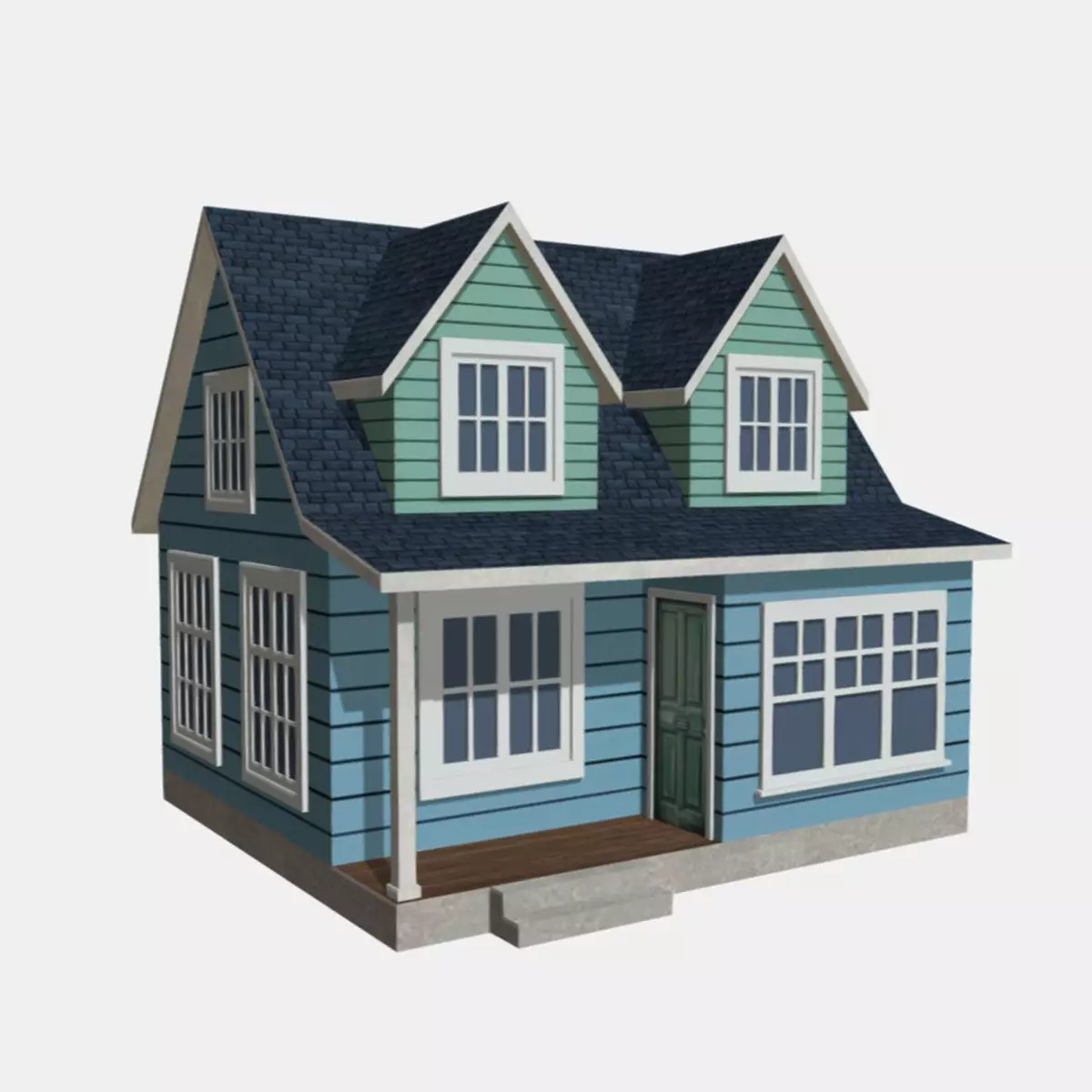 American Style Cottage - Town House Model Low-poly 3D model_0