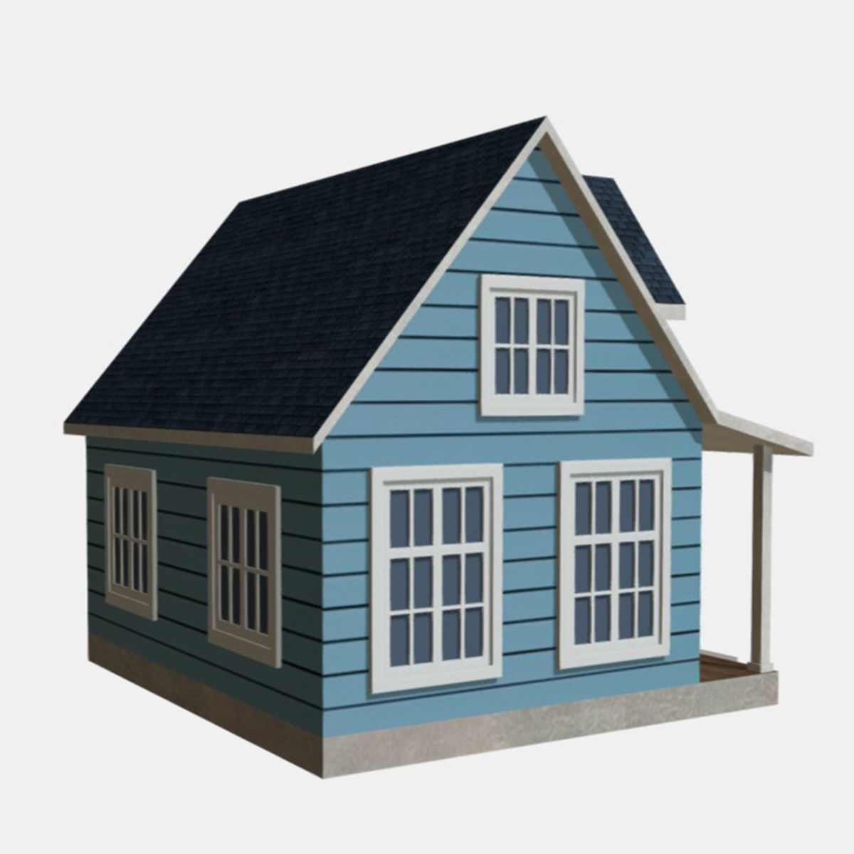 American Style Cottage - Town House Model Low-poly 3D model_2