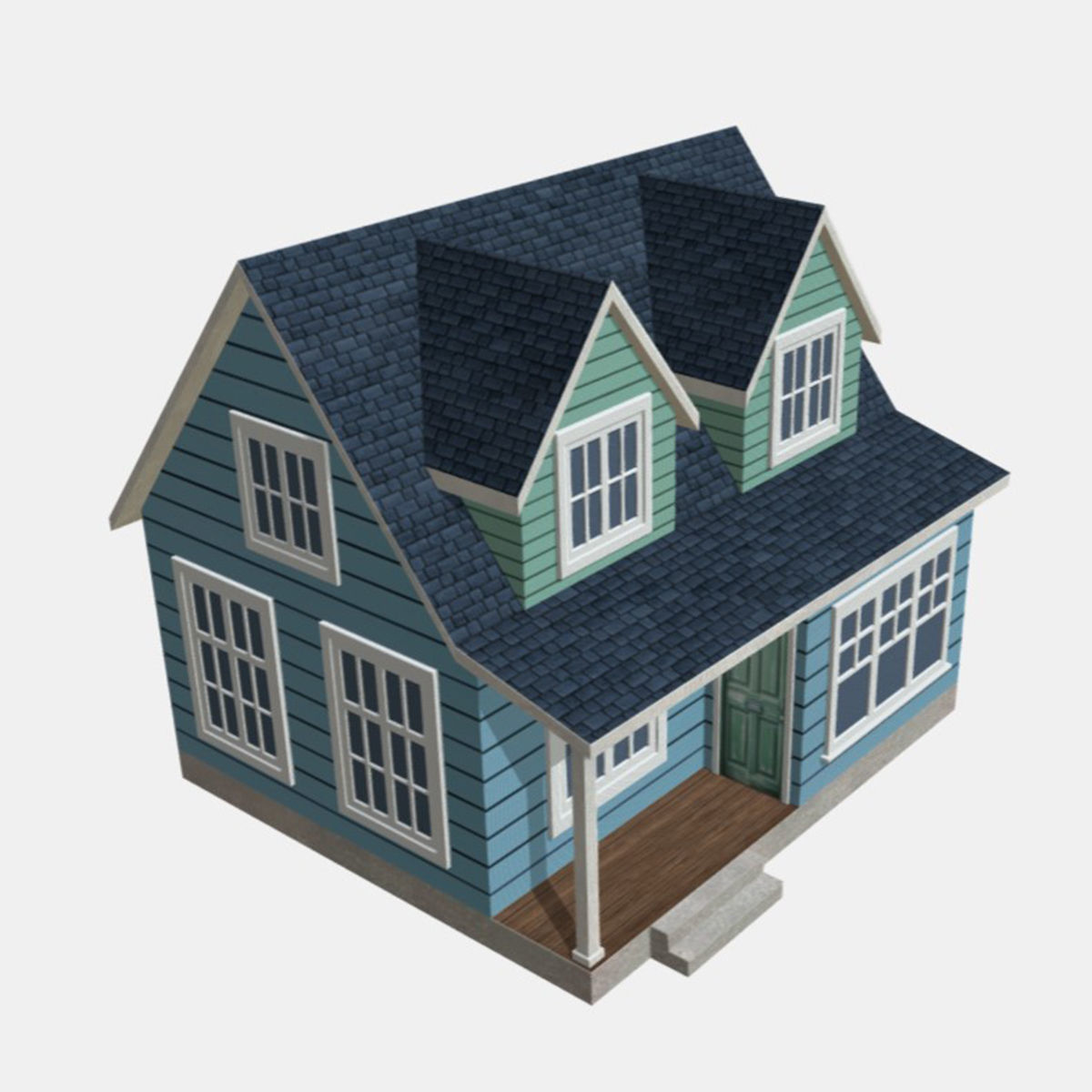 American Style Cottage - Town House Model Low-poly 3D model_5