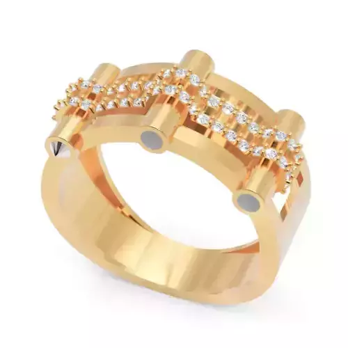 Bold Geometric Diamond Ring with Vertical Pillars 