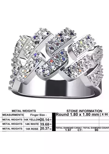 Bold Chain Link Diamond Band Ring 3D Jewellery STL 
