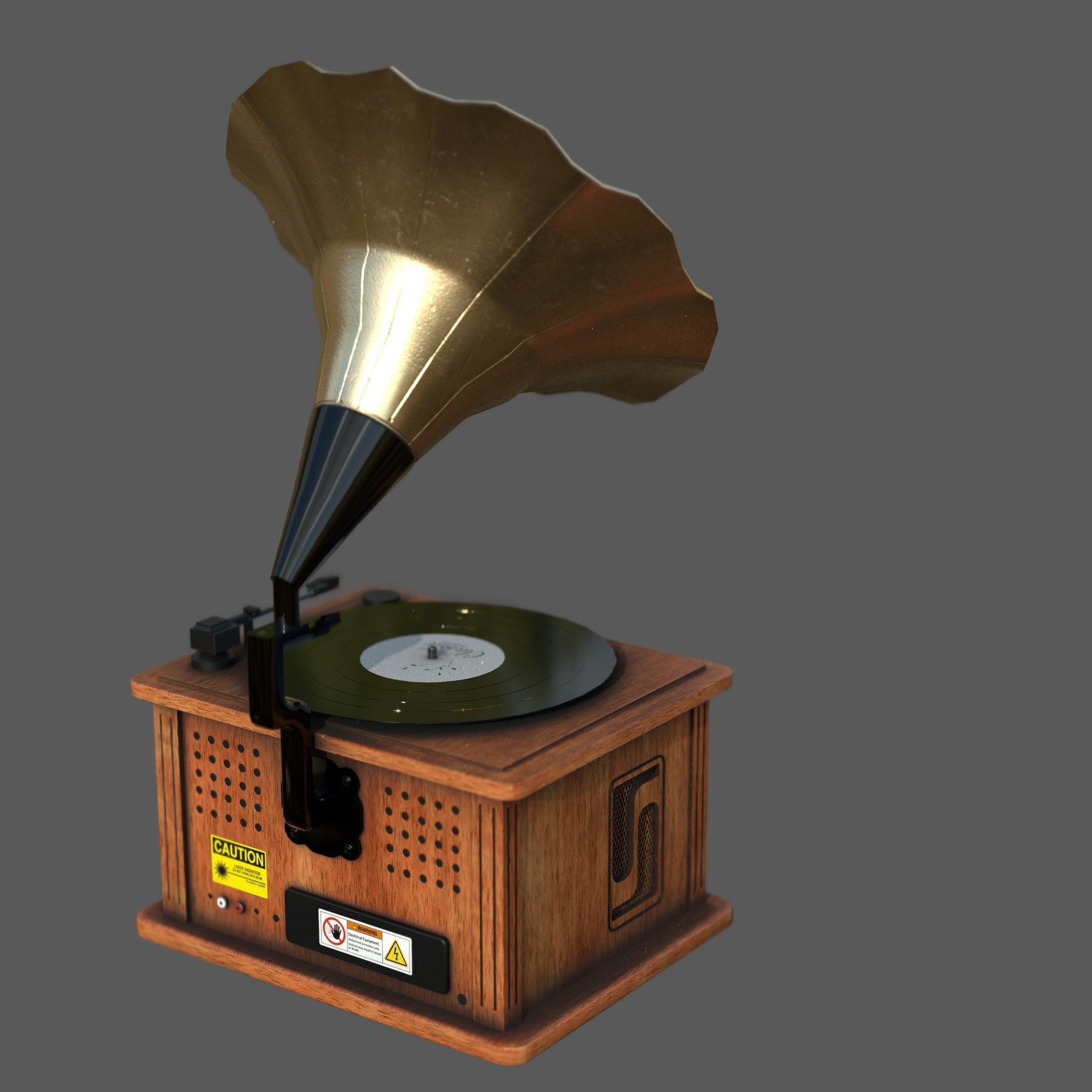 Vintage Gramophone Low-poly 3D model_2