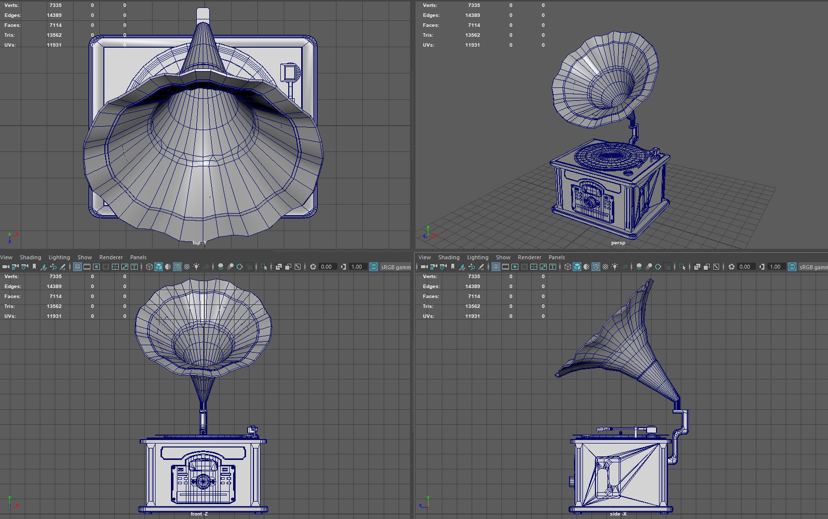 Vintage Gramophone Low-poly 3D model_10