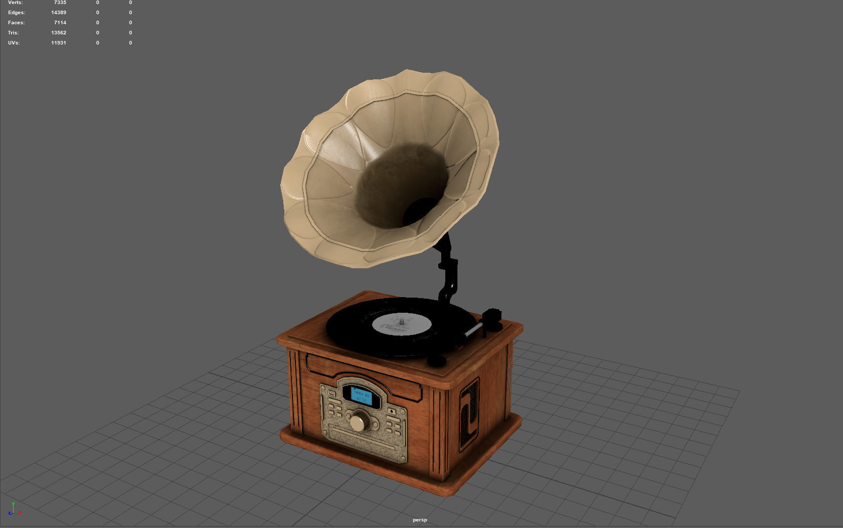 Vintage Gramophone Low-poly 3D model_5