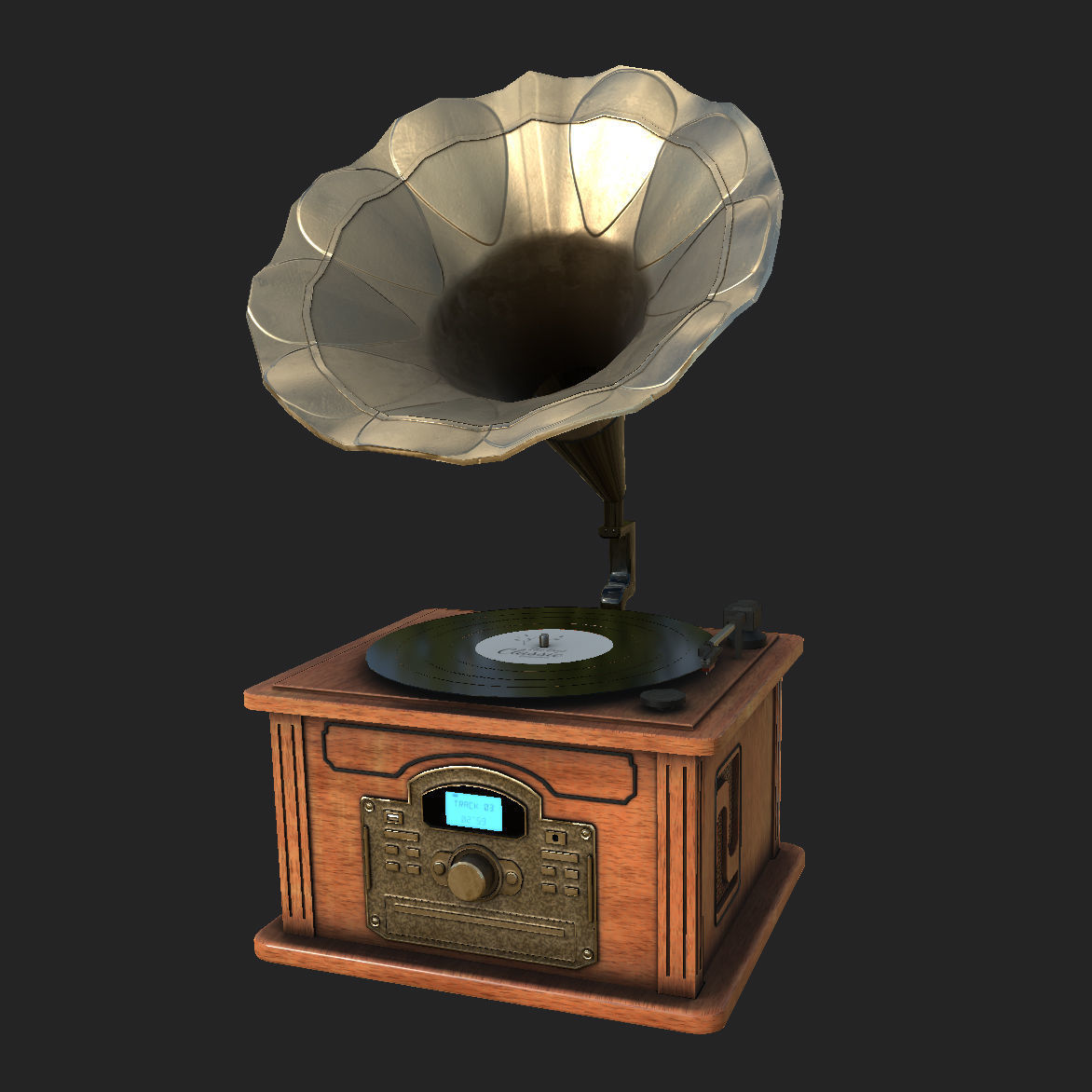 Vintage Gramophone Low-poly 3D model_12